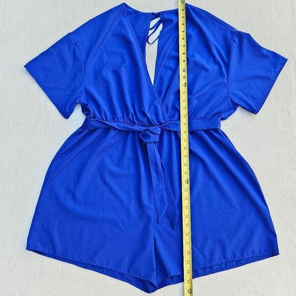 Shein Curve Royal Blue Deep V-Neck Short Sleeve Romper Size 1XL - Picture 4 of 12